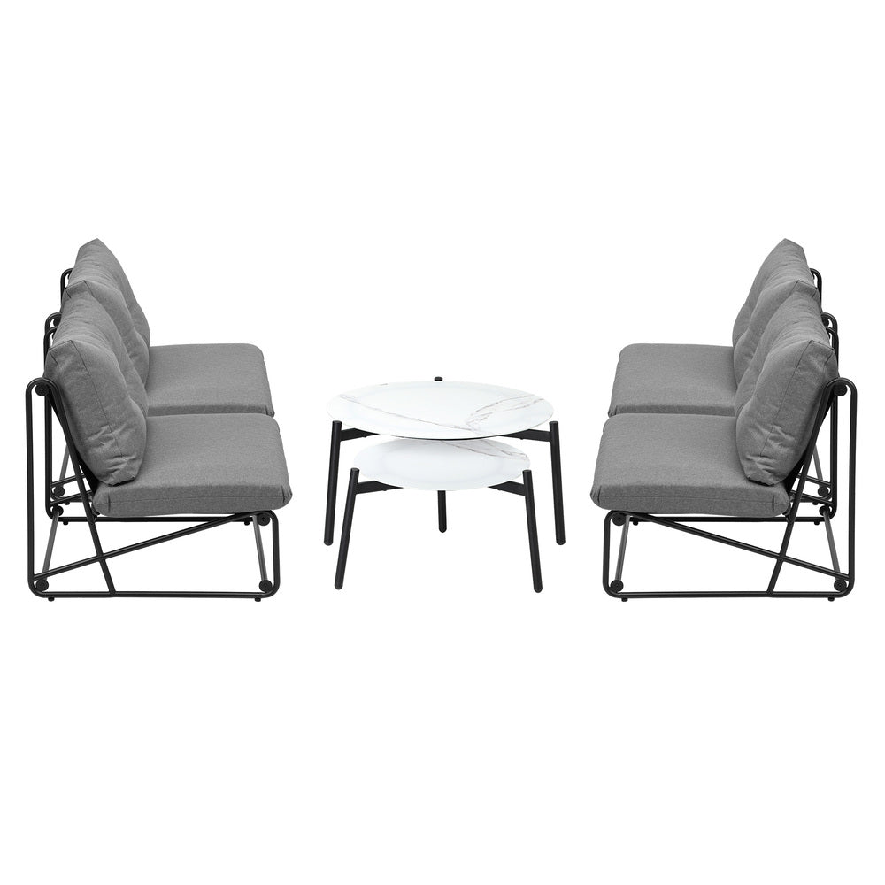 Livsip 6PCS Outdoor Sofa Set Nesting Coffee Table with Chairs Grey-Outdoor Sofa Set-PEROZ Accessories