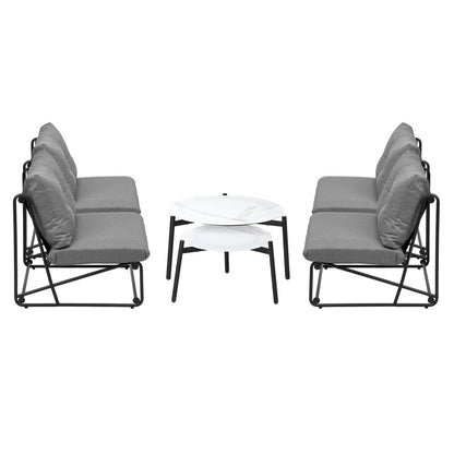 Livsip 6PCS Outdoor Sofa Set Nesting Coffee Table with Chairs Grey-Outdoor Sofa Set-PEROZ Accessories