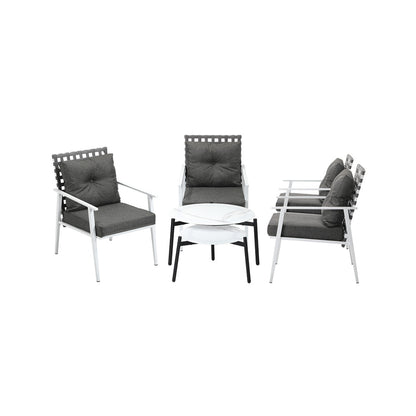 Livsip 6pc Outdoor Lounge Sets White Round Tables 4pc Rattan Chairs-Outdoor Patio Set-PEROZ Accessories