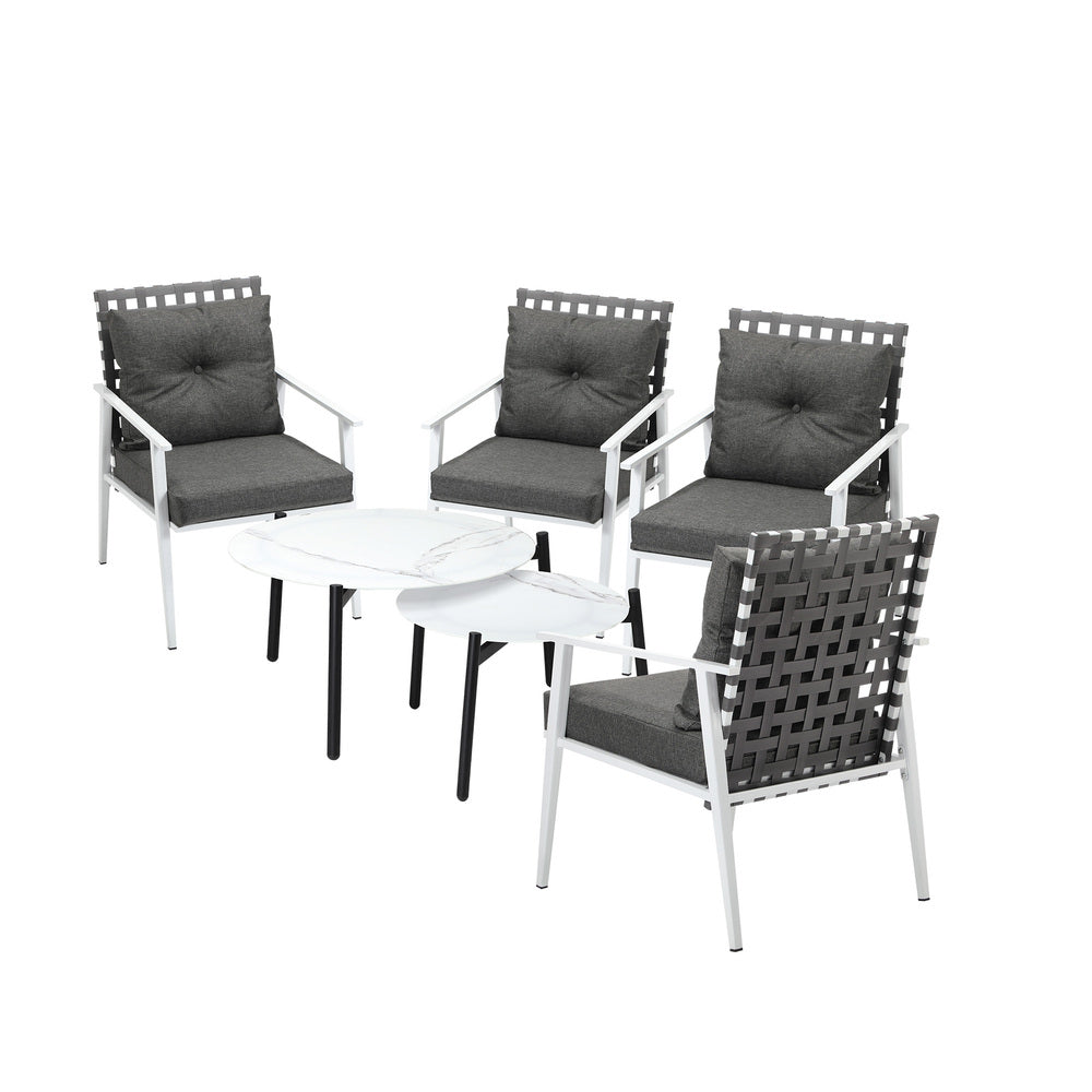 Livsip 6pc Outdoor Lounge Sets White Round Tables 4pc Rattan Chairs-Outdoor Patio Set-PEROZ Accessories