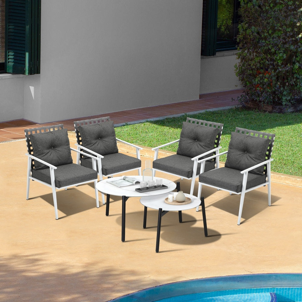 Livsip 6pc Outdoor Lounge Sets White Round Tables 4pc Rattan Chairs-Outdoor Patio Set-PEROZ Accessories