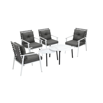 Livsip 6pc Outdoor Lounge Sets White Round Tables 4pc Rattan Chairs-Outdoor Patio Set-PEROZ Accessories