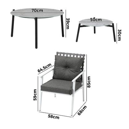 Livsip 6pc Outdoor Patio Set Grey Round Table 4pc Rattan White Chairs-Outdoor Patio Set-PEROZ Accessories