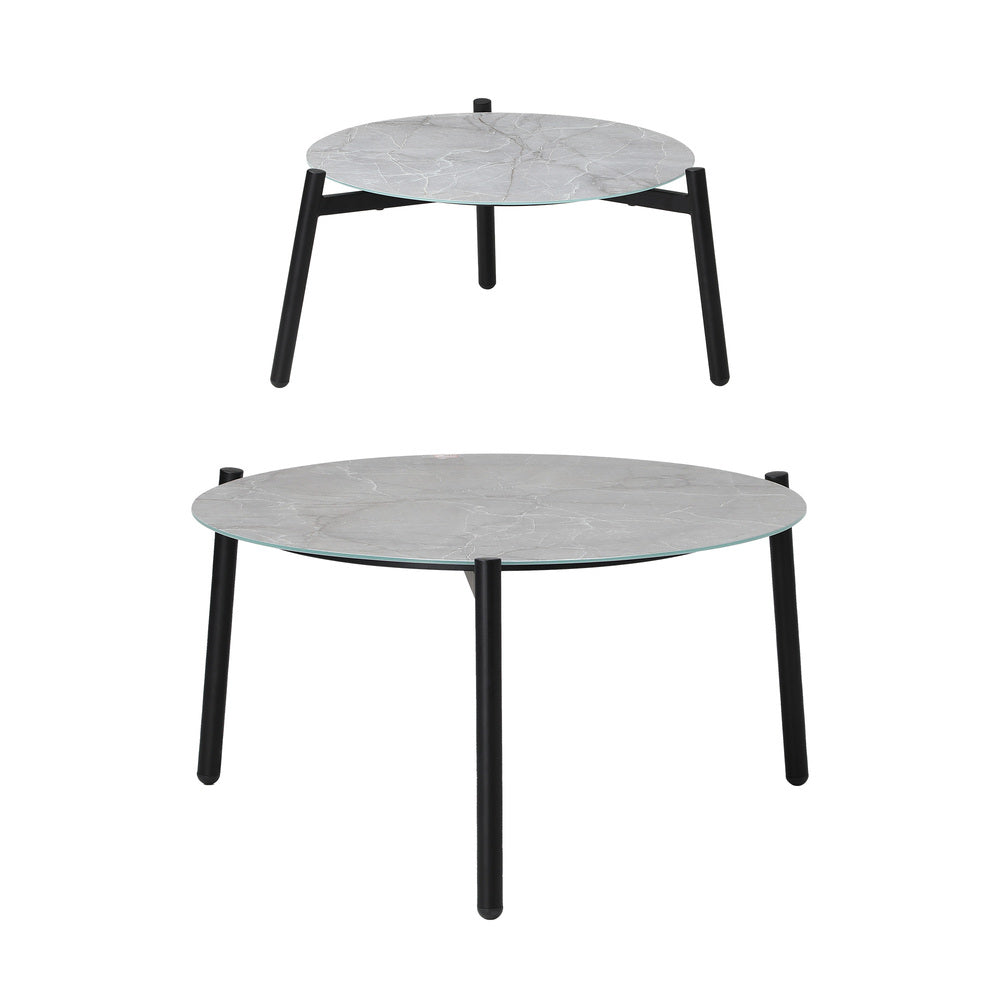 Livsip 6pc Outdoor Patio Set Grey Round Table 4pc Rattan White Chairs-Outdoor Patio Set-PEROZ Accessories