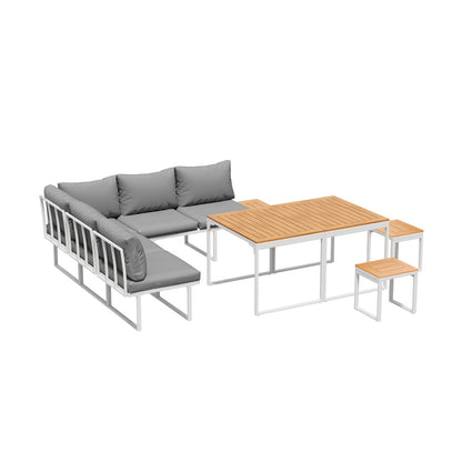 Livsip 7 Seater Outdoor Dining Set Sofa Lounge Patio Table Stool White-Outdoor Dining Set-PEROZ Accessories