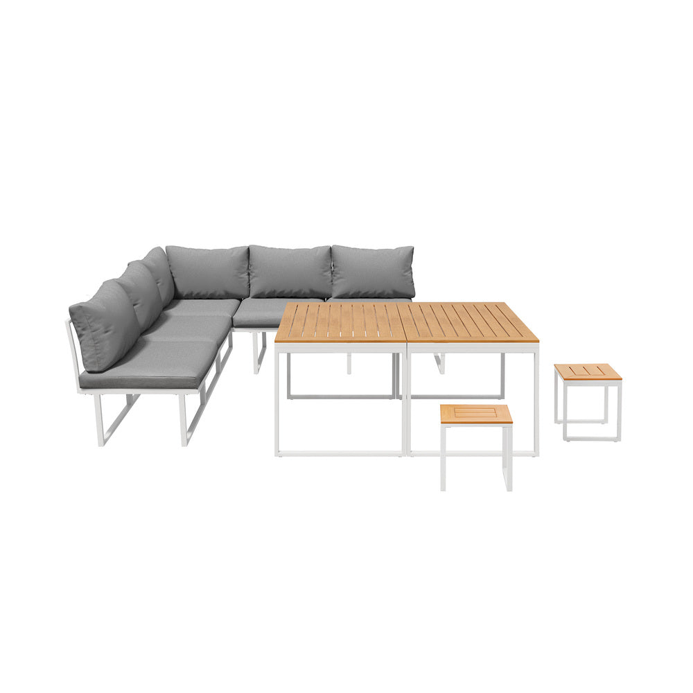 Livsip 7 Seater Outdoor Dining Set Sofa Lounge Patio Table Stool White-Outdoor Dining Set-PEROZ Accessories