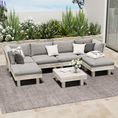 Livsip 7PCS Outdoor Sofa Set Wooden Lounge Setting Table Chair-Outdoor Sofa Set-PEROZ Accessories