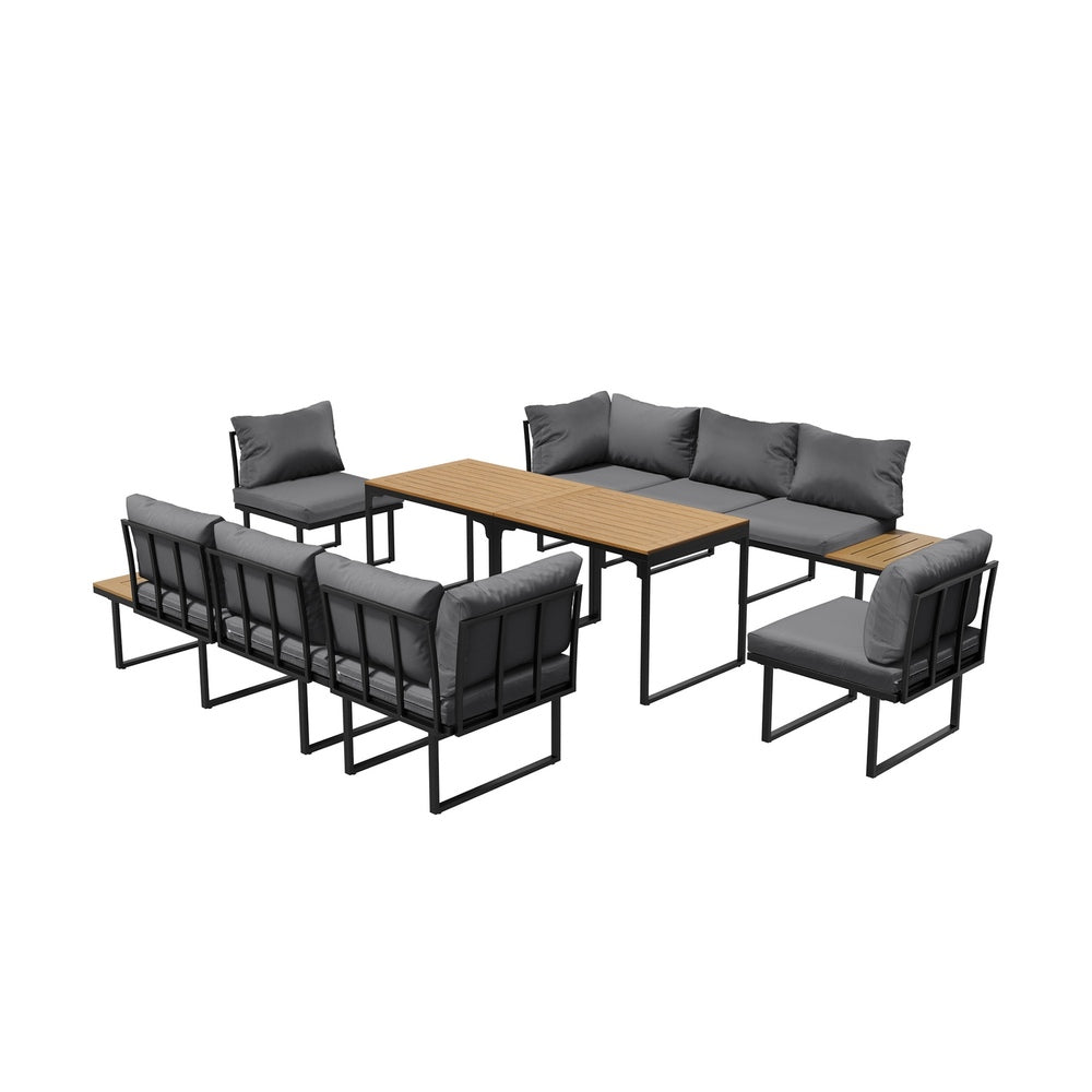 Livsip 8 Seater Outdoor Dining Set Sofa Side Table Furniture Grey-Outdoor Dining Set-PEROZ Accessories