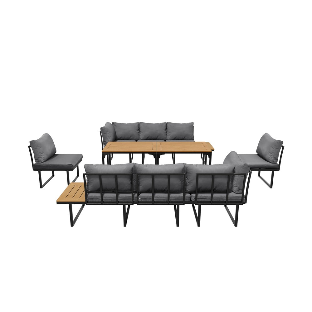 Livsip 8 Seater Outdoor Dining Set Sofa Side Table Furniture Grey-Outdoor Dining Set-PEROZ Accessories