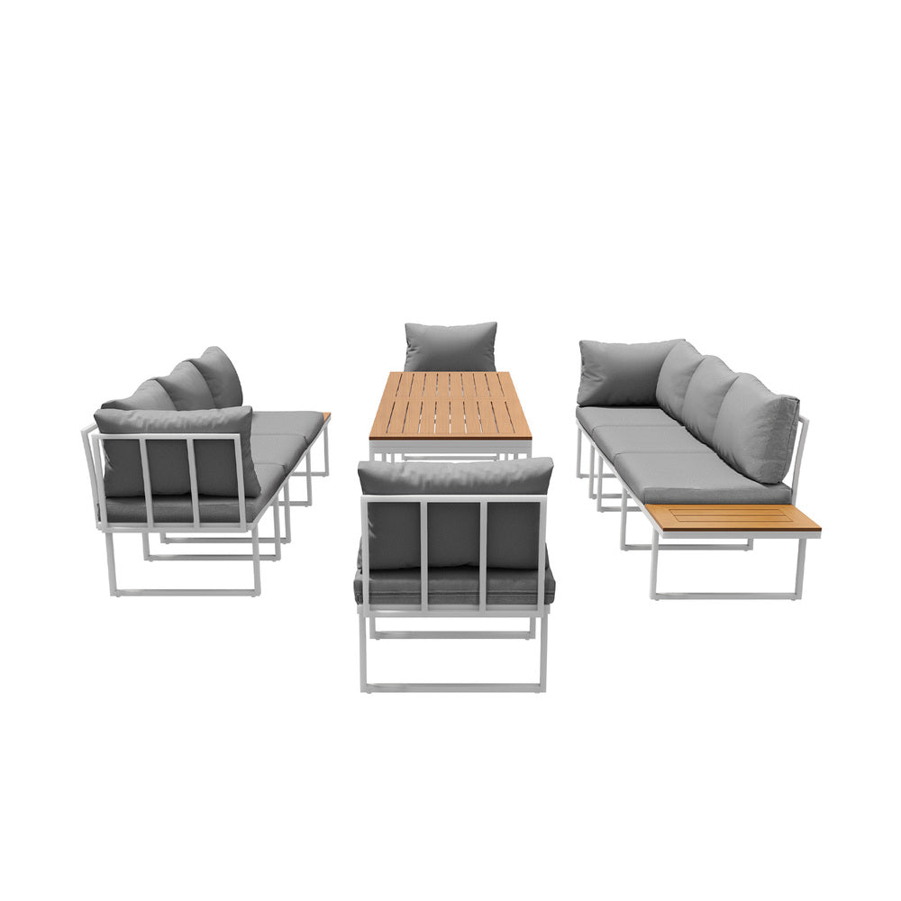 Livsip 8 Seater Outdoor Dining Set Sofa Side Table Furniture White-Outdoor Dining Set-PEROZ Accessories