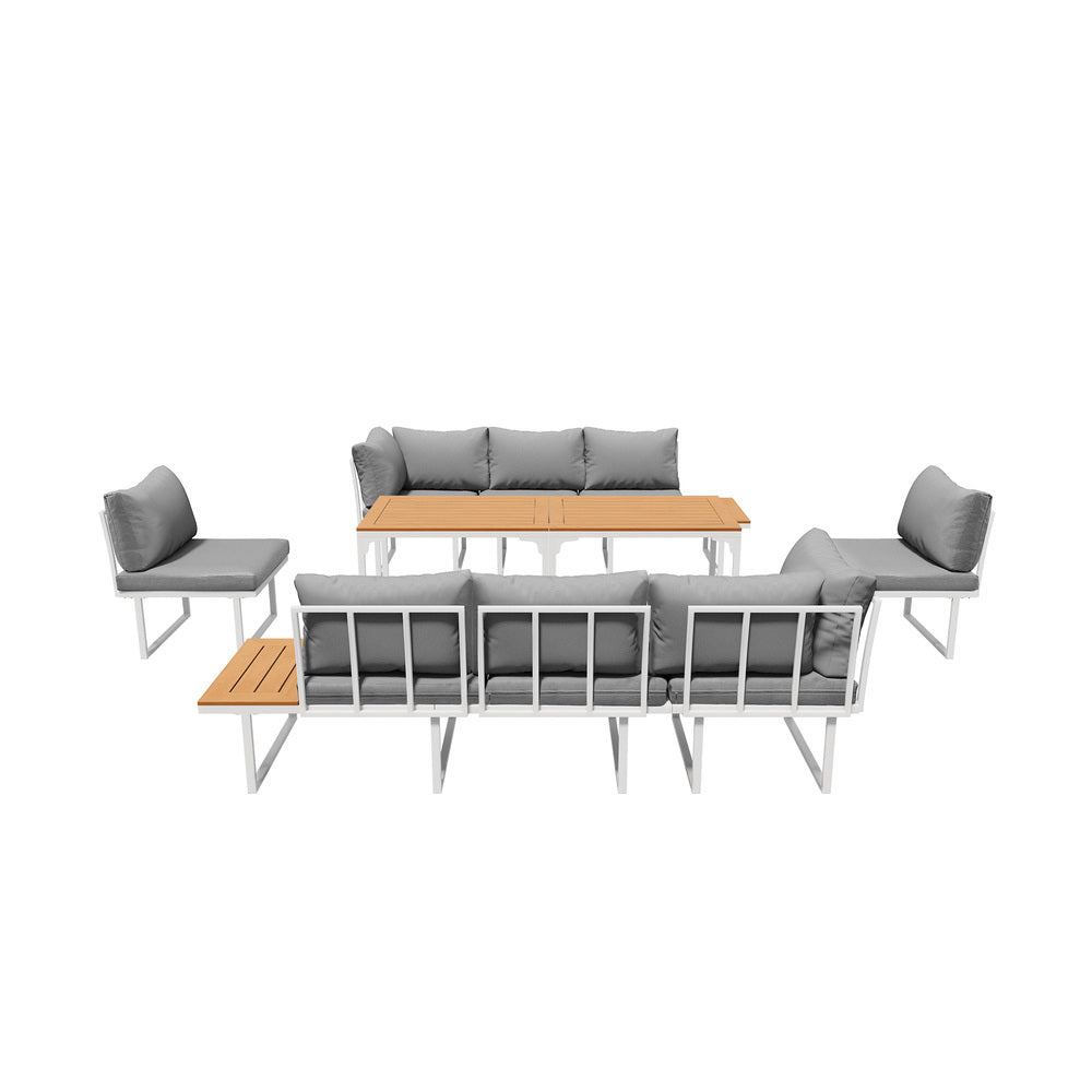 Livsip 8 Seater Outdoor Dining Set Sofa Side Table Furniture White-Outdoor Dining Set-PEROZ Accessories