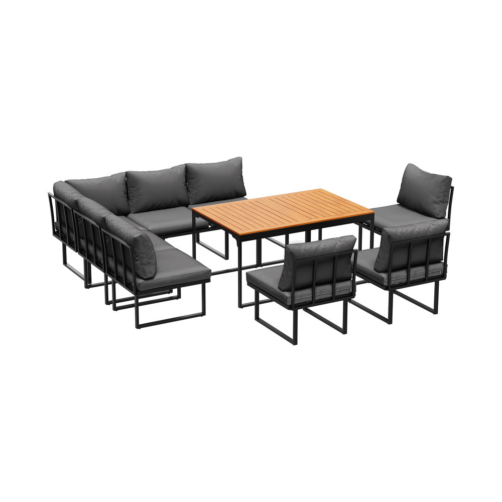 Livsip 8 Seater Outdoor Dining Sofa Set with Side Table Grey-Outdoor Dining Set-PEROZ Accessories