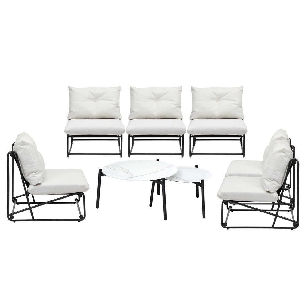 Livsip 8PCS Outdoor Sofa Set 2-in-1 Coffee Table with Chairs Beige-Outdoor Sofa Set-PEROZ Accessories