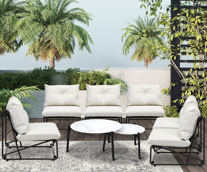 Livsip 8PCS Outdoor Sofa Set 2-in-1 Coffee Table with Chairs Beige-Outdoor Sofa Set-PEROZ Accessories