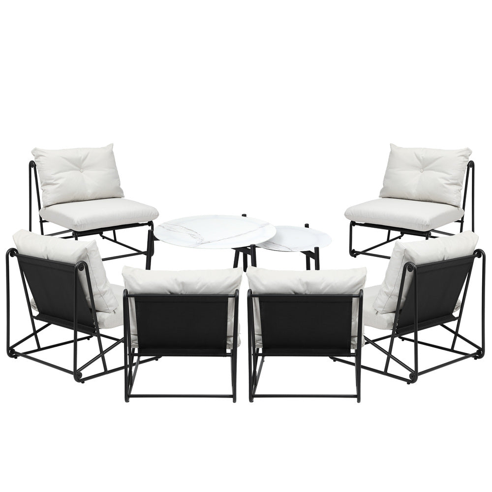 Livsip 8PCS Outdoor Sofa Set 2-in-1 Coffee Table with Chairs Beige-Outdoor Sofa Set-PEROZ Accessories