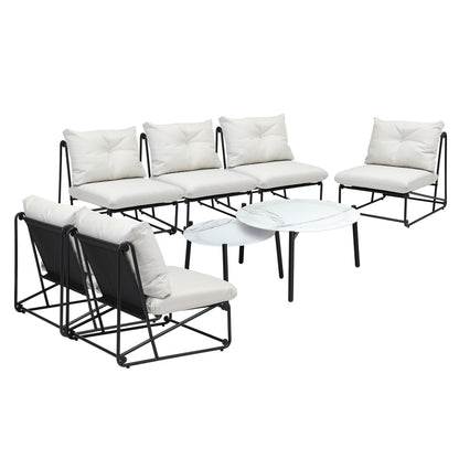 Livsip 8PCS Outdoor Sofa Set 2-in-1 Coffee Table with Chairs Beige-Outdoor Sofa Set-PEROZ Accessories