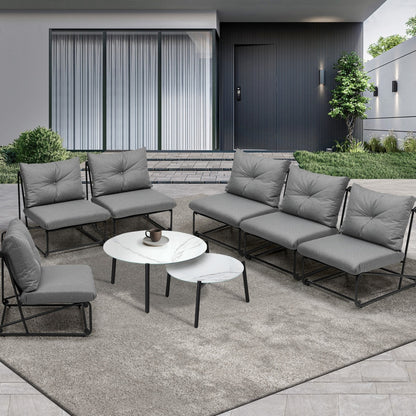 Livsip 8PCS Outdoor Sofa Set 2-in-1 Coffee Table with Chairs Grey-Outdoor Sofa Set-PEROZ Accessories