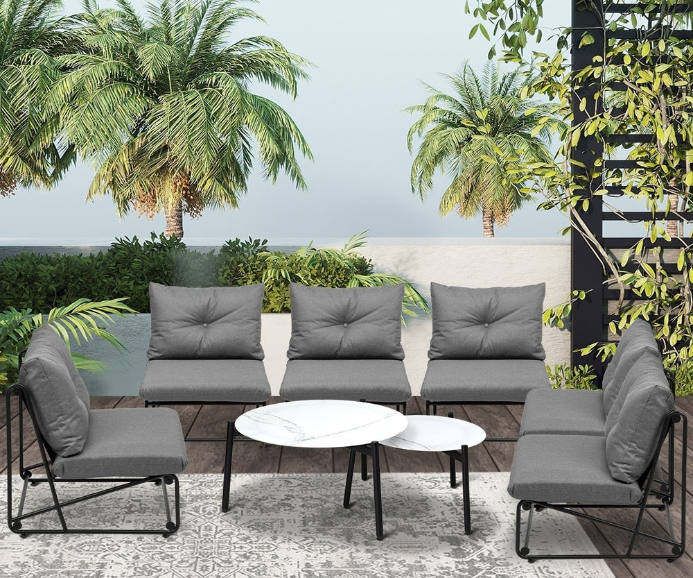 Livsip 8PCS Outdoor Sofa Set 2-in-1 Coffee Table with Chairs Grey-Outdoor Sofa Set-PEROZ Accessories