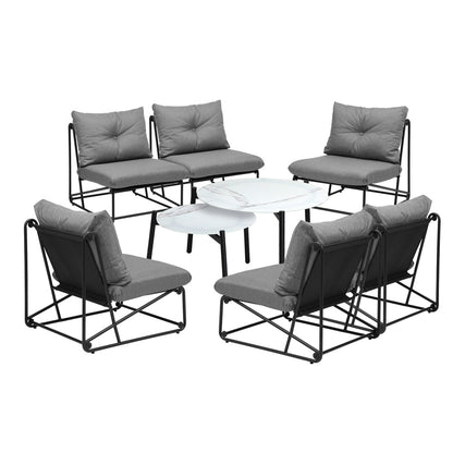 Livsip 8PCS Outdoor Sofa Set 2-in-1 Coffee Table with Chairs Grey-Outdoor Sofa Set-PEROZ Accessories