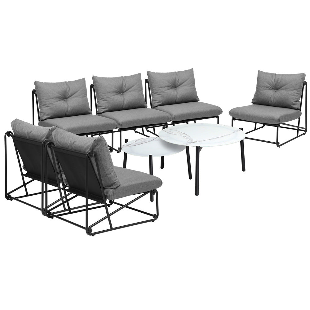 Livsip 8PCS Outdoor Sofa Set 2-in-1 Coffee Table with Chairs Grey-Outdoor Sofa Set-PEROZ Accessories
