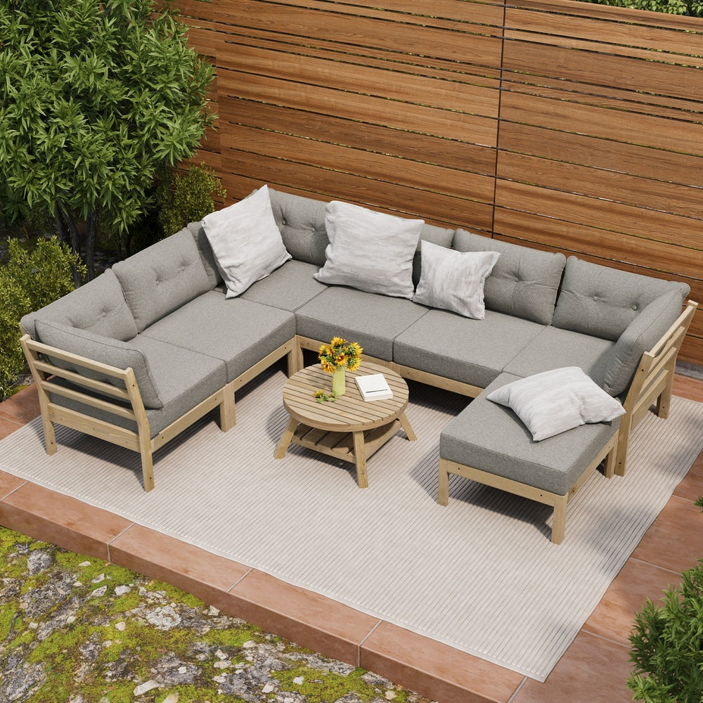 Livsip 8PCS Outdoor Sofa Set Lounge Setting Patio Furniture Beige-Outdoor Sofa Set-PEROZ Accessories