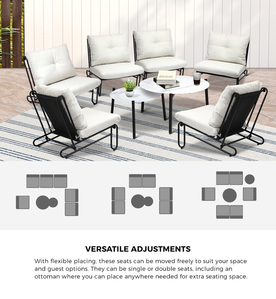Livsip 8PCS Outdoor Sofa Set Nesting Coffee Table with Chairs Beige-Outdoor Sofa Set-PEROZ Accessories