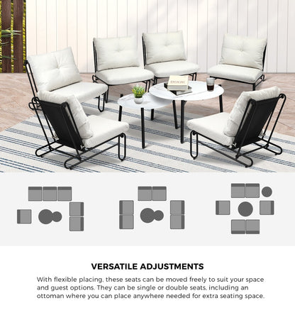 Livsip 8PCS Outdoor Sofa Set Nesting Coffee Table with Chairs Beige-Outdoor Sofa Set-PEROZ Accessories