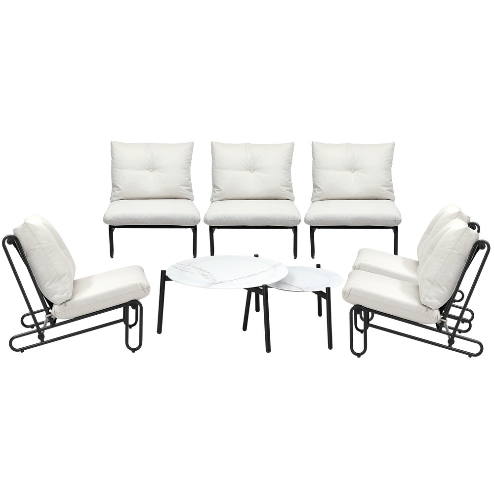 Livsip 8PCS Outdoor Sofa Set Nesting Coffee Table with Chairs Beige-Outdoor Sofa Set-PEROZ Accessories