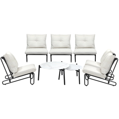 Livsip 8PCS Outdoor Sofa Set Nesting Coffee Table with Chairs Beige-Outdoor Sofa Set-PEROZ Accessories