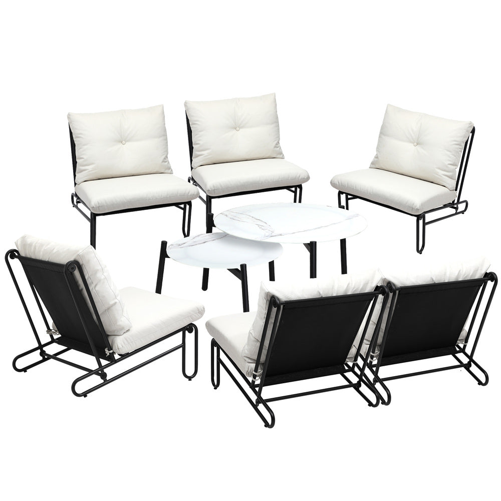 Livsip 8PCS Outdoor Sofa Set Nesting Coffee Table with Chairs Beige-Outdoor Sofa Set-PEROZ Accessories