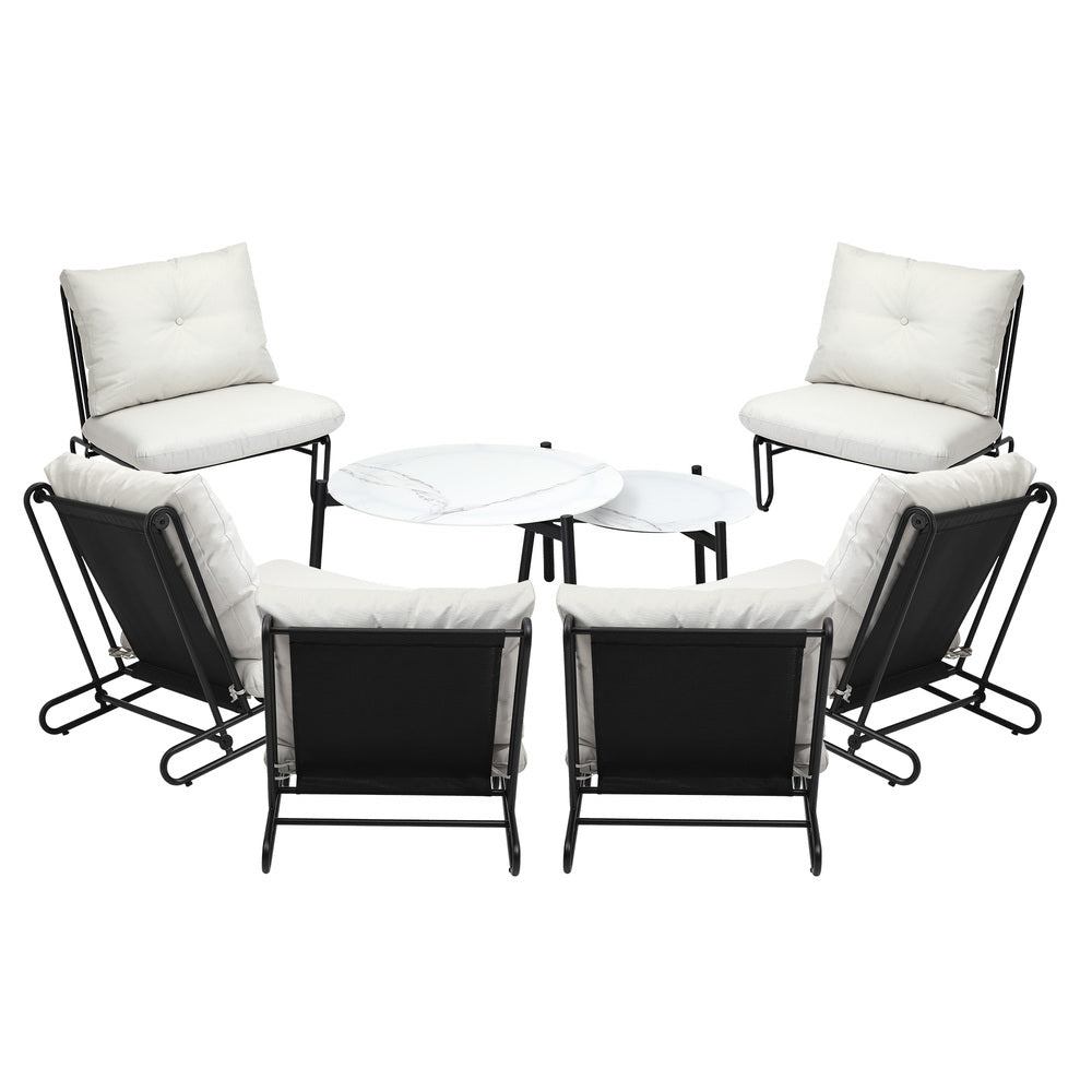 Livsip 8PCS Outdoor Sofa Set Nesting Coffee Table with Chairs Beige-Outdoor Sofa Set-PEROZ Accessories