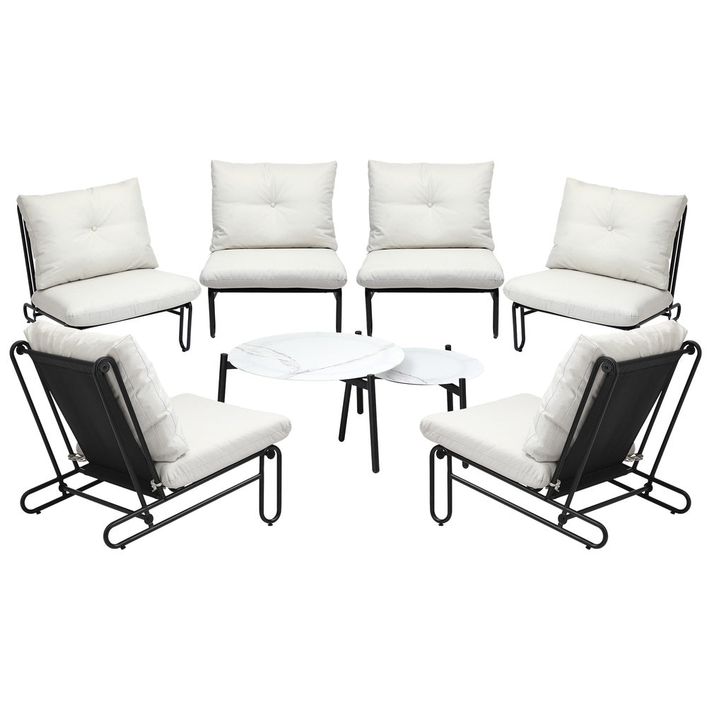 Livsip 8PCS Outdoor Sofa Set Nesting Coffee Table with Chairs Beige-Outdoor Sofa Set-PEROZ Accessories