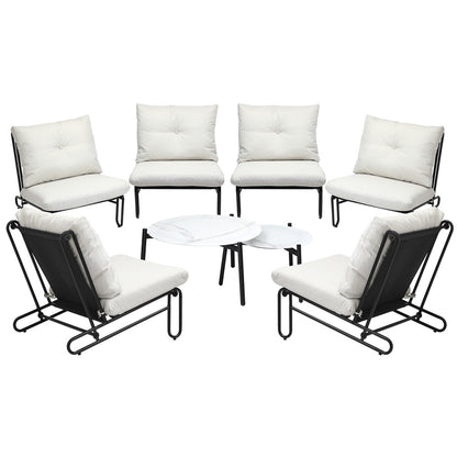 Livsip 8PCS Outdoor Sofa Set Nesting Coffee Table with Chairs Beige-Outdoor Sofa Set-PEROZ Accessories