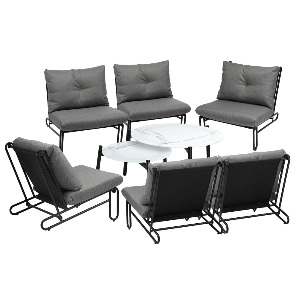 Livsip 8PCS Outdoor Sofa Set Nesting Coffee Table with Chairs Grey-Outdoor Sofa Set-PEROZ Accessories
