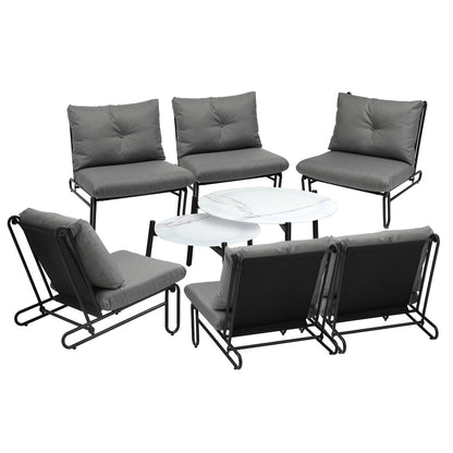 Livsip 8PCS Outdoor Sofa Set Nesting Coffee Table with Chairs Grey-Outdoor Sofa Set-PEROZ Accessories