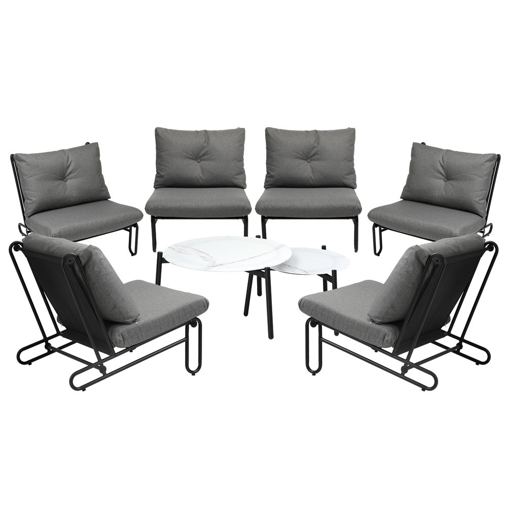 Livsip 8PCS Outdoor Sofa Set Nesting Coffee Table with Chairs Grey-Outdoor Sofa Set-PEROZ Accessories