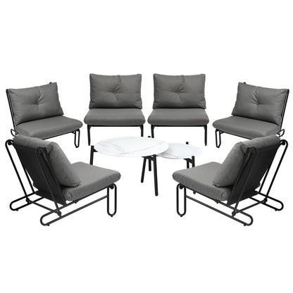 Livsip 8PCS Outdoor Sofa Set Nesting Coffee Table with Chairs Grey-Outdoor Sofa Set-PEROZ Accessories