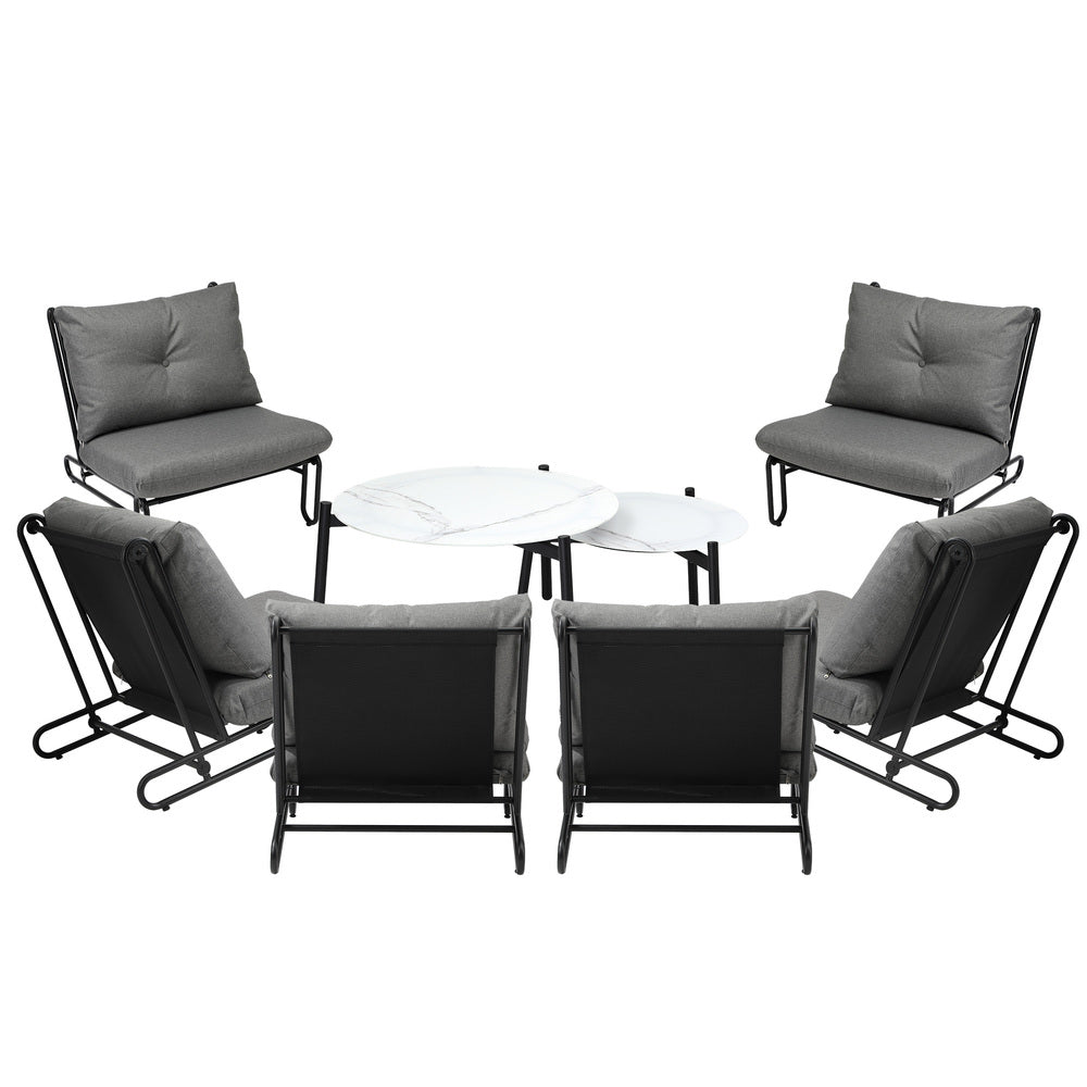 Livsip 8PCS Outdoor Sofa Set Nesting Coffee Table with Chairs Grey-Outdoor Sofa Set-PEROZ Accessories