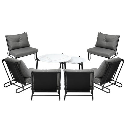 Livsip 8PCS Outdoor Sofa Set Nesting Coffee Table with Chairs Grey-Outdoor Sofa Set-PEROZ Accessories