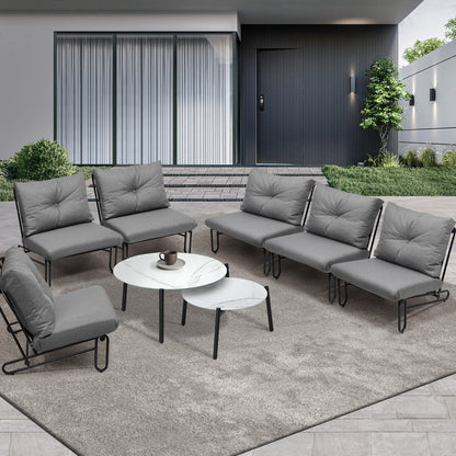 Livsip 8PCS Outdoor Sofa Set Nesting Coffee Table with Chairs Grey-Outdoor Sofa Set-PEROZ Accessories