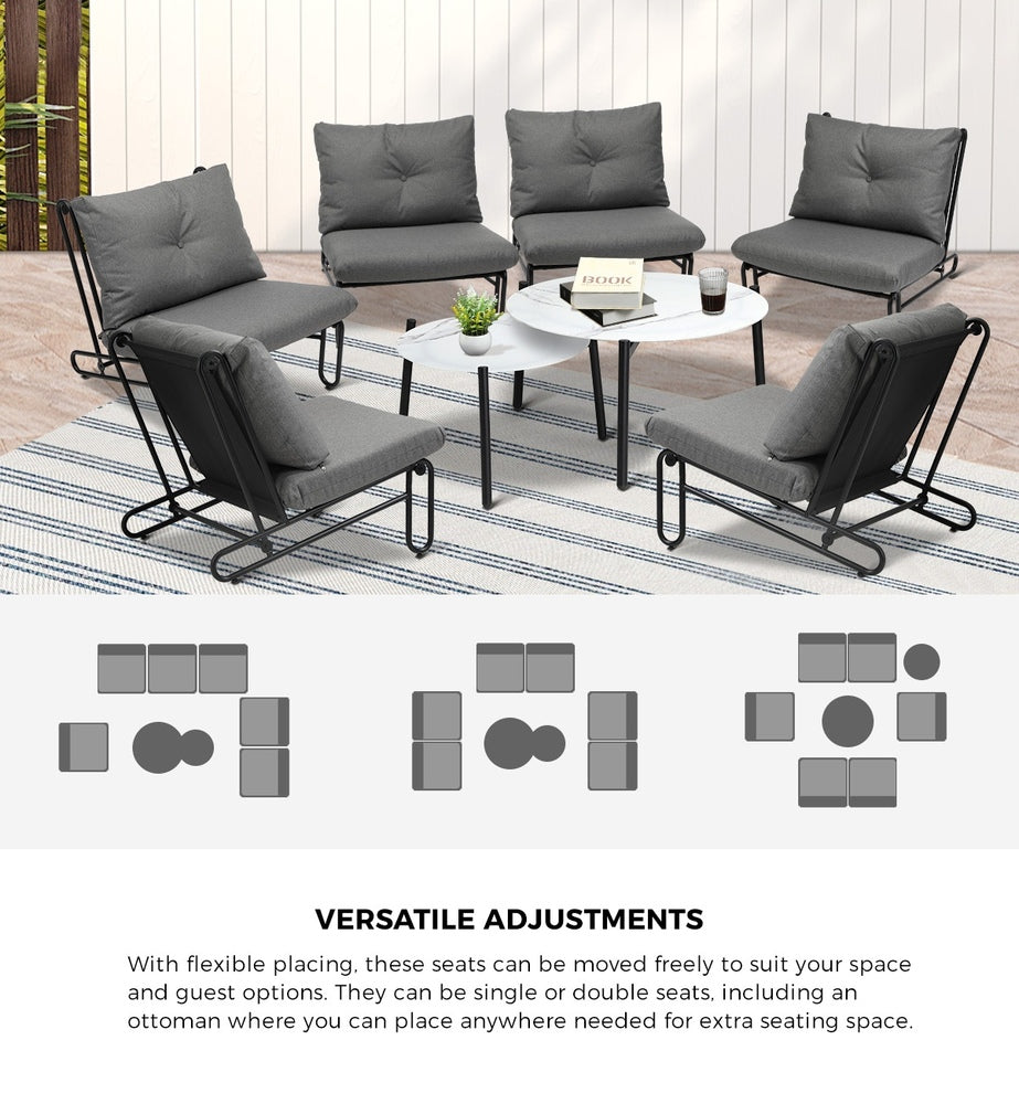 Livsip 8PCS Outdoor Sofa Set Nesting Coffee Table with Chairs Grey-Outdoor Sofa Set-PEROZ Accessories