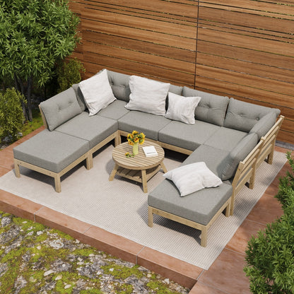 Livsip 9PCS Outdoor Sofa Set Lounge Setting Patio Furniture Beige-Outdoor Sofa Set-PEROZ Accessories