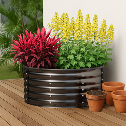 Livsip Garden Bed 90x45cm Galvanised Steel Round-Garden Bed-PEROZ Accessories