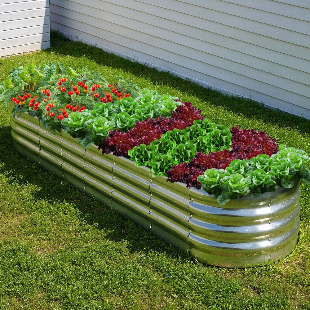 Livsip Garden Bed Oval Galvanised Steel Container 320x80x42cm Silver-Garden Bed-PEROZ Accessories