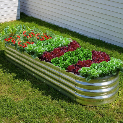 Livsip Garden Bed Oval Galvanised Steel Container 320x80x42cm Silver-Garden Bed-PEROZ Accessories