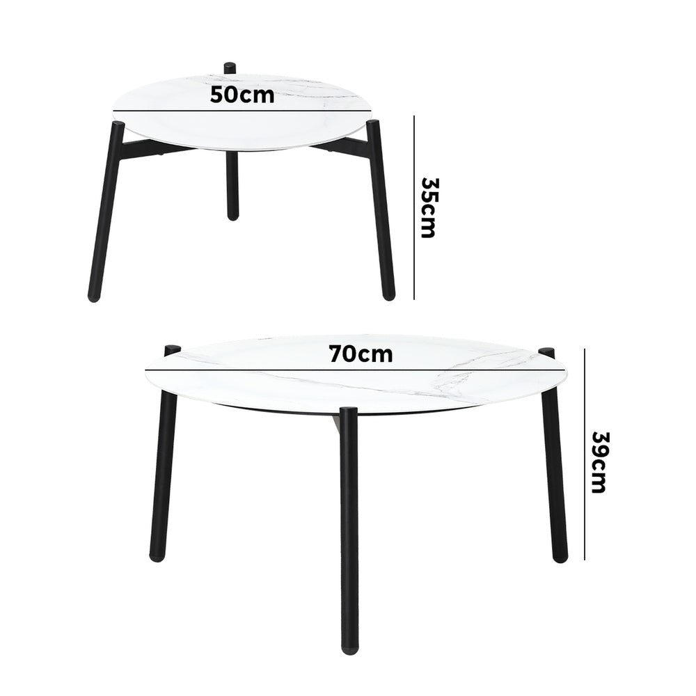 Livsip Outdoor Coffee Side Marble Table 50/70cm Set-Outdoor Table-PEROZ Accessories