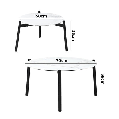 Livsip Outdoor Coffee Side Marble Table 50/70cm Set-Outdoor Table-PEROZ Accessories