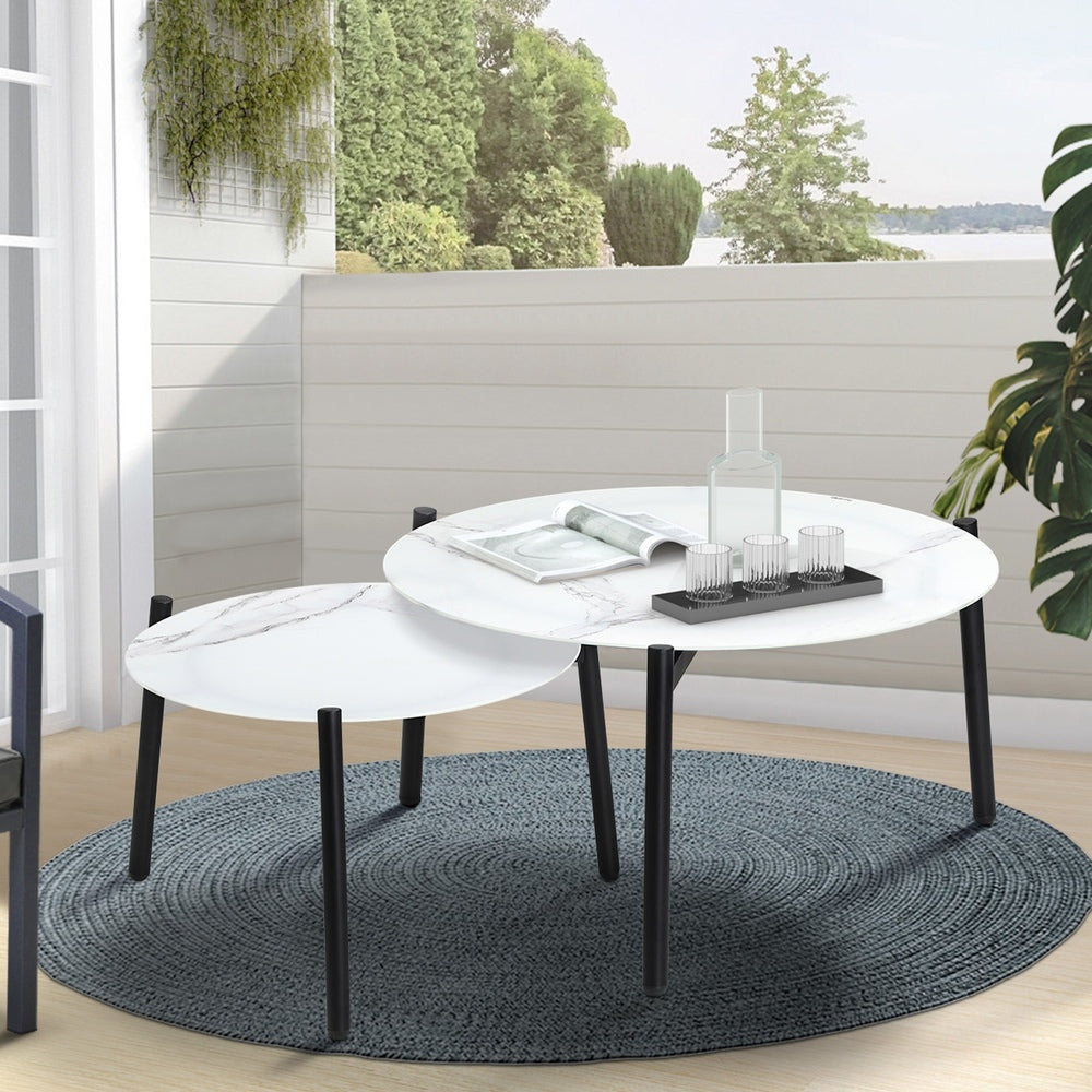 Livsip Outdoor Coffee Side Marble Table 50/70cm Set-Outdoor Table-PEROZ Accessories