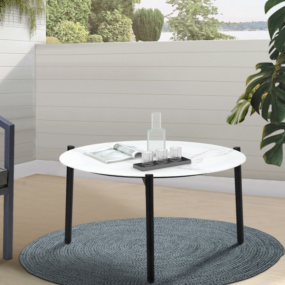 Livsip Outdoor Coffee Side Marble Table 50cm Round White-Outdoor Table-PEROZ Accessories
