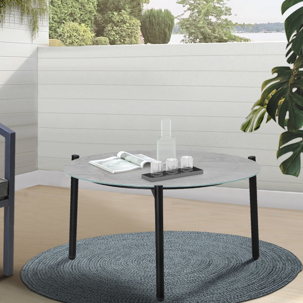 Livsip Outdoor Coffee Side Marble Table Desk 50cm Grey-Outdoor Table-PEROZ Accessories